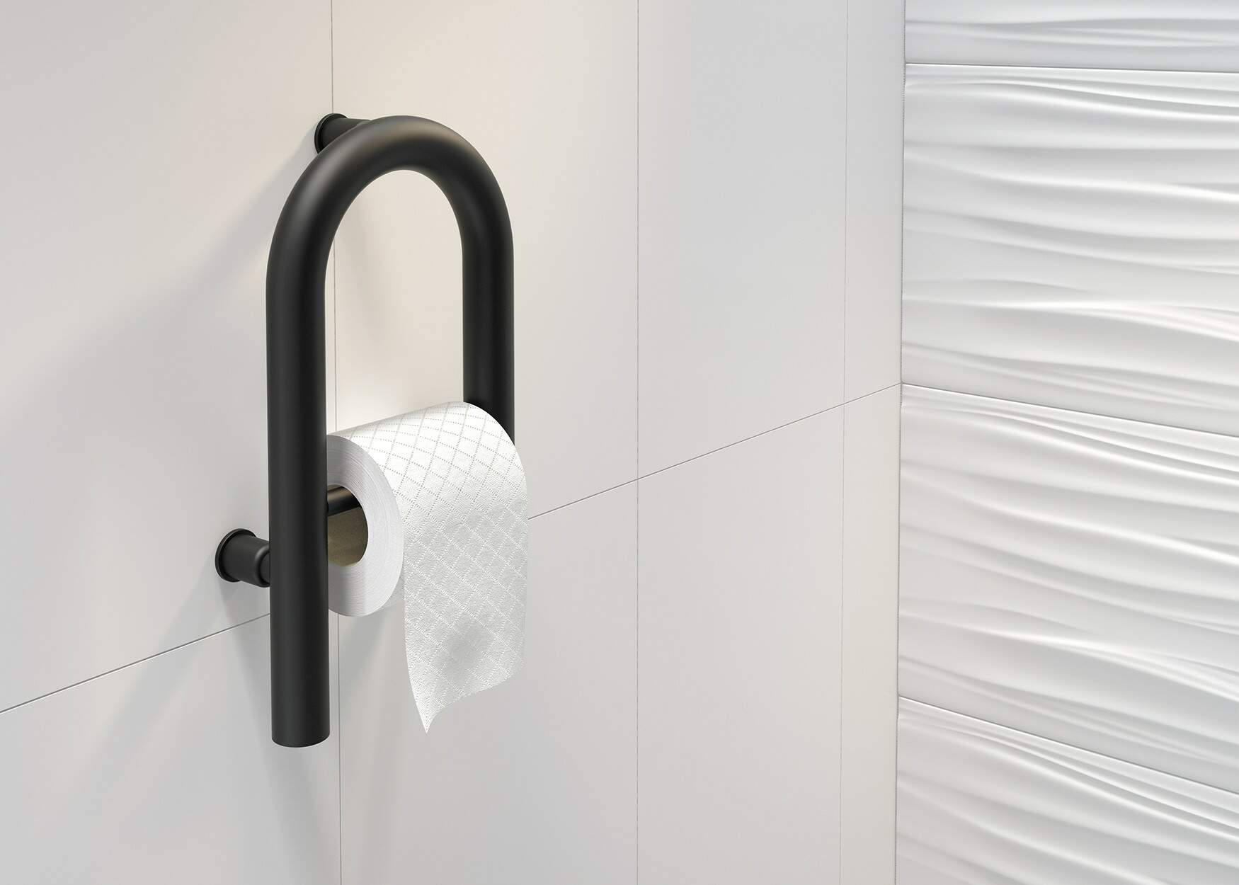 VITAL Wallmounted grab bar, with space for toilet paper 2in1 nero